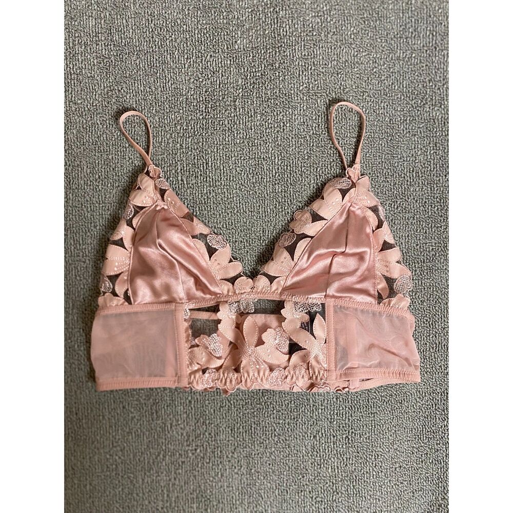 Victoria's Secret Luxe Lingerie Soft Satin and Lace Unlined Floral Bralette
